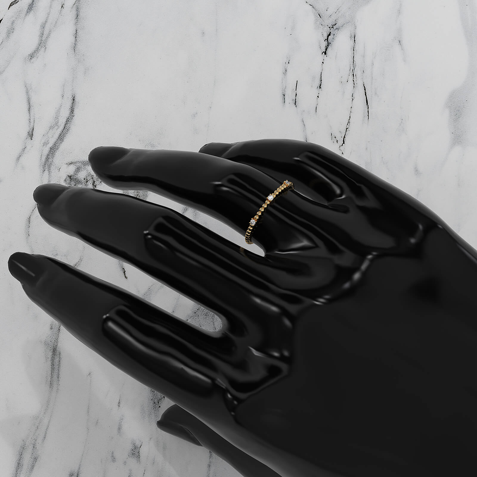 Stackable Round Lab Diamond And Beaded Ball Design Fashion Ring 0.04ctw.